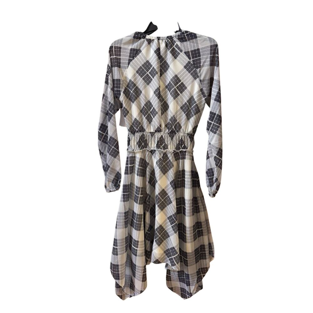 Steve Madden Plaid Ruched Long Sleeve Handkerchief Dress - Picture 3 of 3